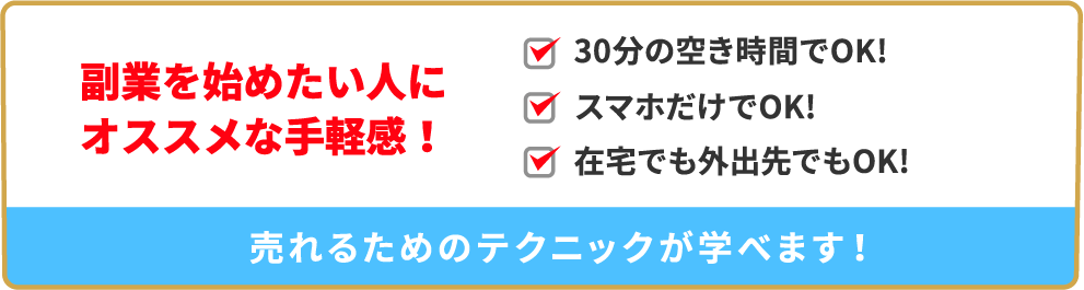副業を始めたい人にオススメな手軽感!売れるためのテクニックが学べます!